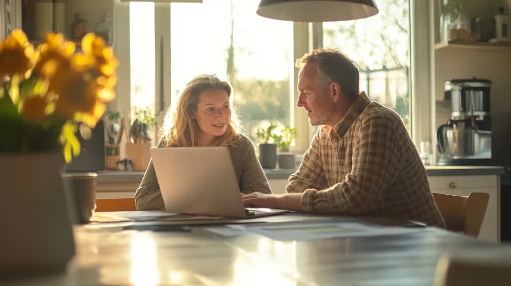 Energieadviseur in gesprek met huiseigenaar aan keukentafel