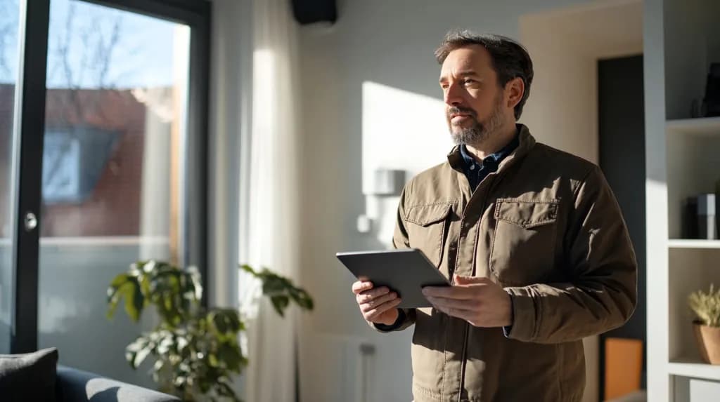 Energieadviseur inspecteert een woning met tablet